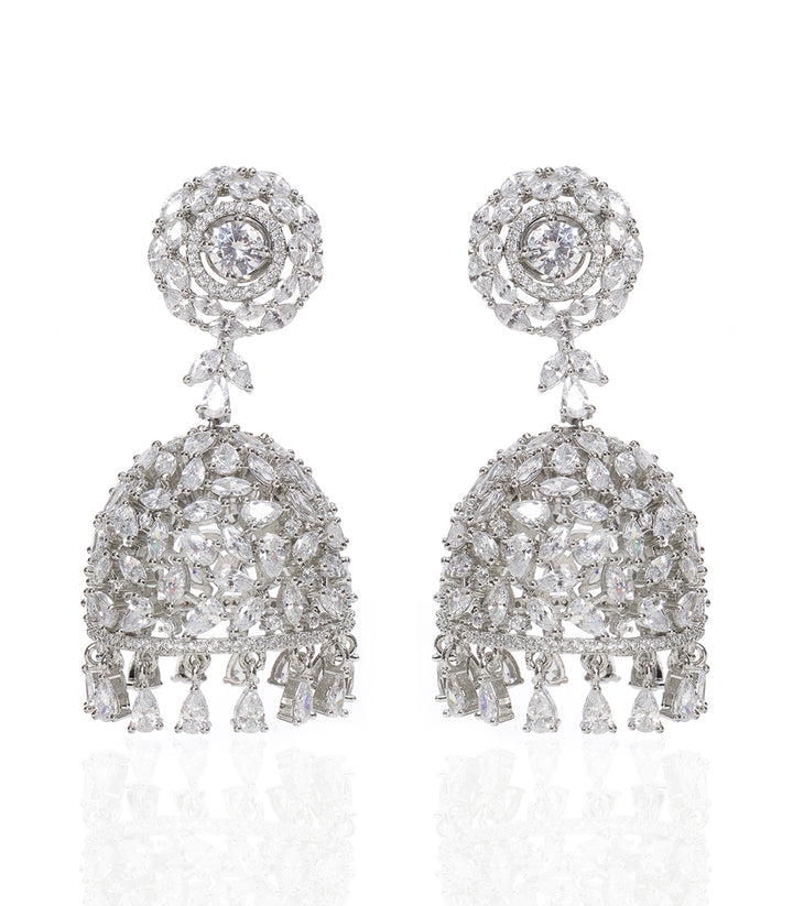 GITANJALI SILVER FINISH ZIRCON JHUMKA