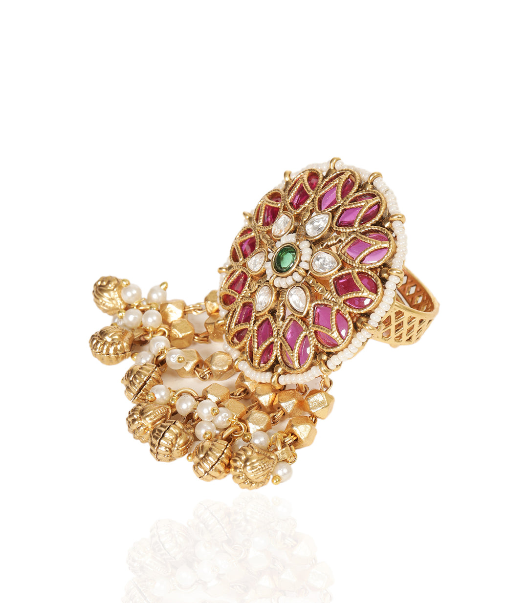SHIVA RED & GREEN KUNDAN RING