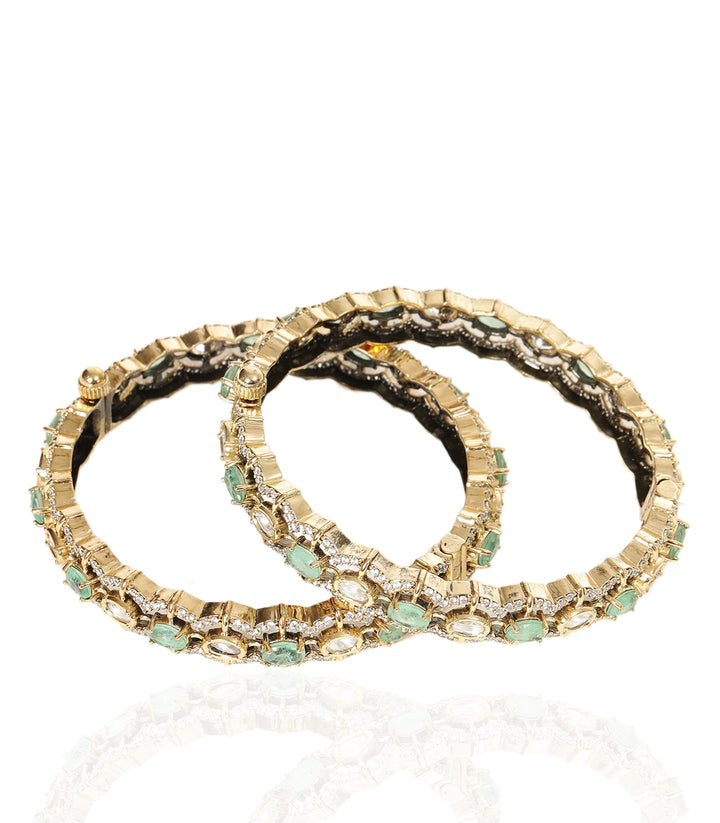 SAMAR MINT ANTIQUE FINISH POLKI BANGLES