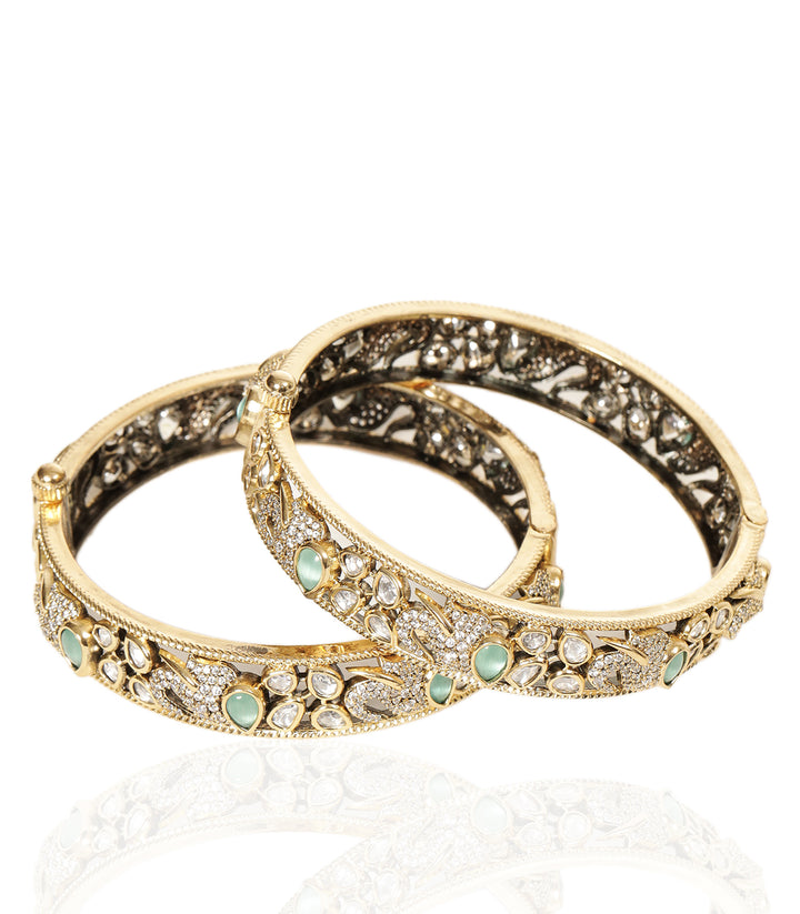 ESHNI MINT ANTIQUE FINISH POLKI BANGLES