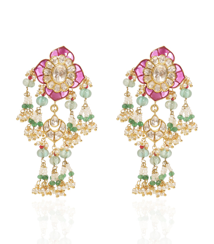 SUPRIYA RED & GREEN MOISSANITE STATEMENT EARRING