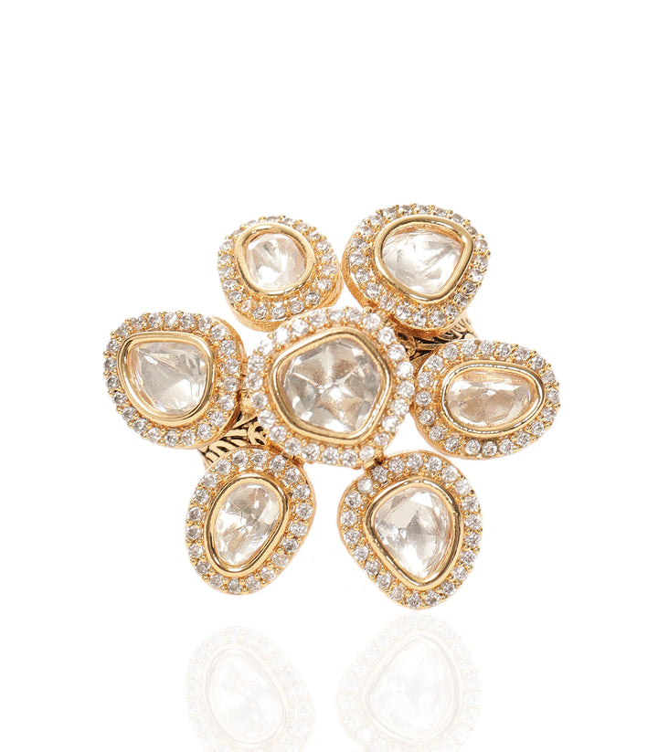 AMBIKA GOLD PLATED POLKI RING