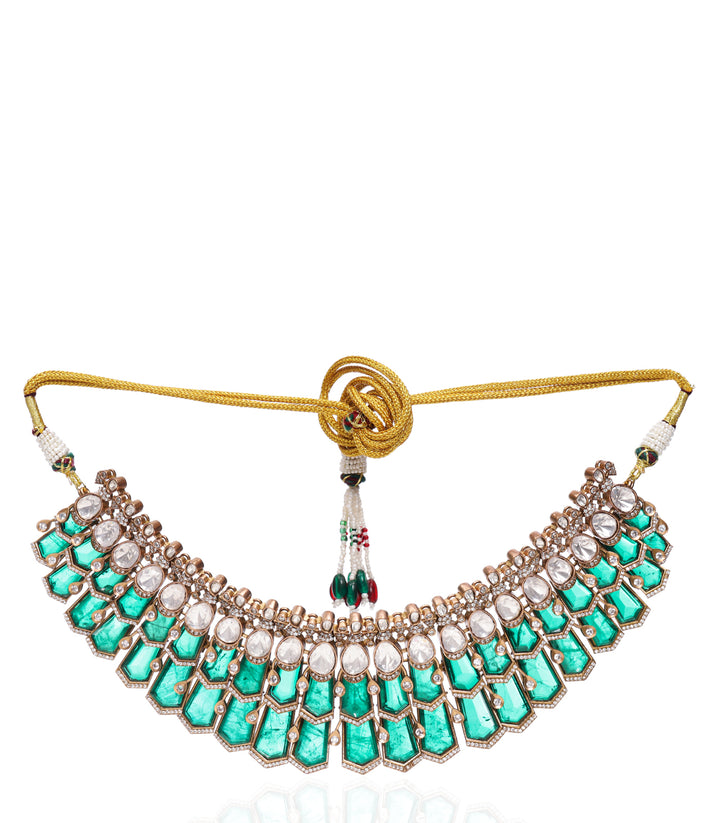 NISHA GREEN POLKI NECKLACE SET