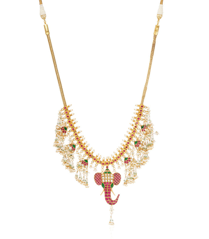 DARSHIKA RED KUNDAN LONG NECKLACE