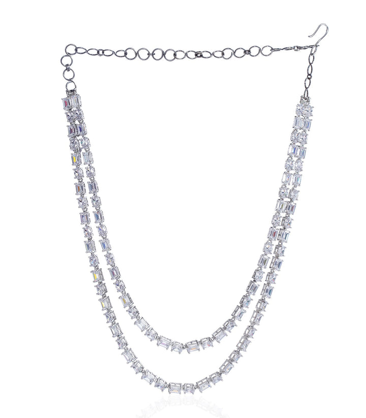 RAKUL SILVER FINISH ZIRCON LONG NECKLACE