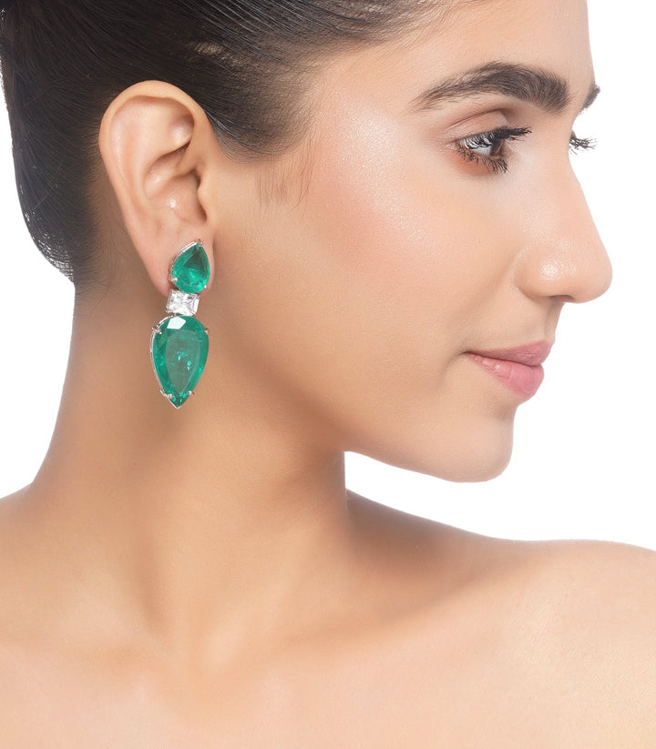 SILVER EMERALD GREEN DOUBLET  EARRING