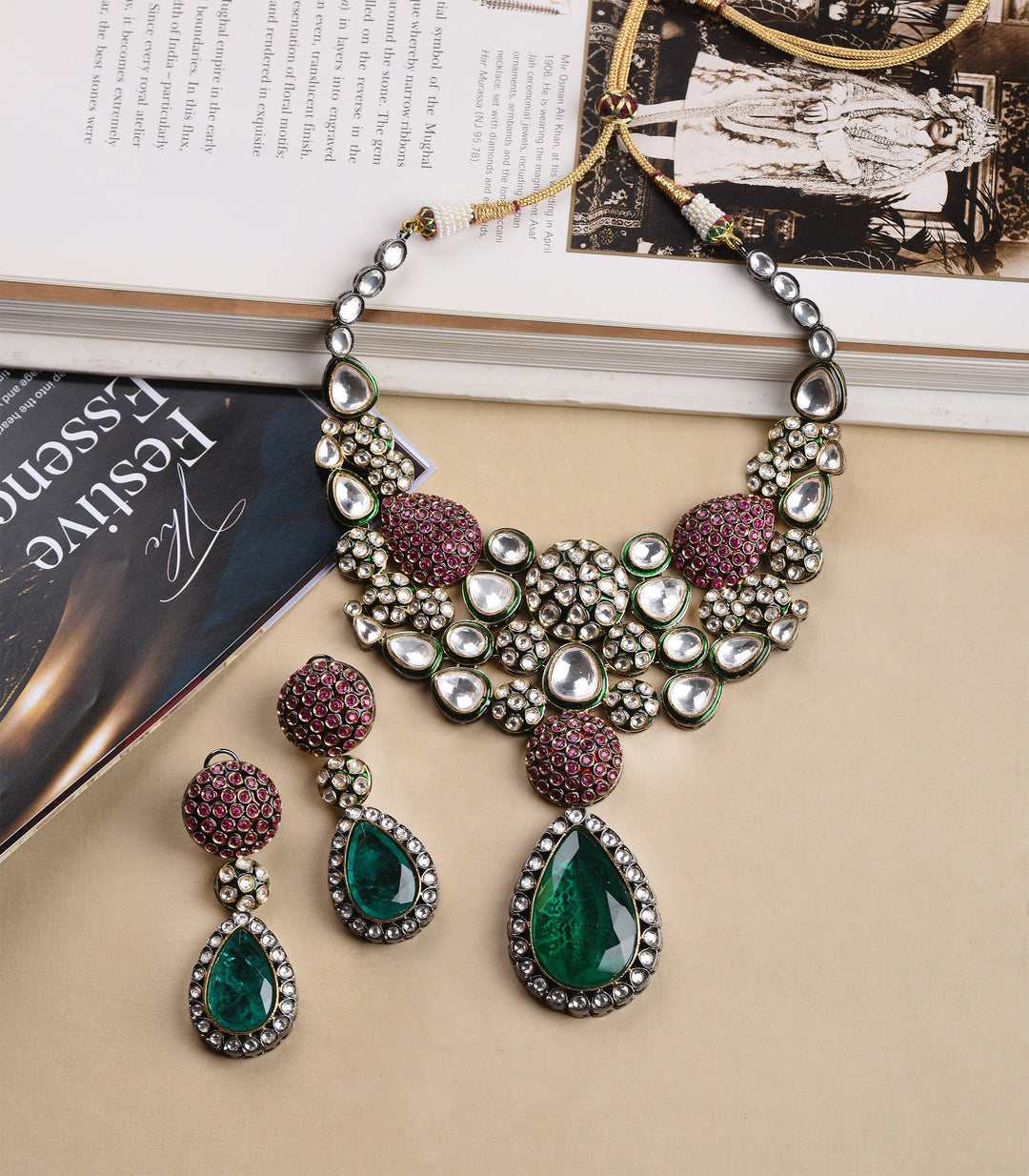 AADYA RED & GREEN POLKI NECKLACE SET