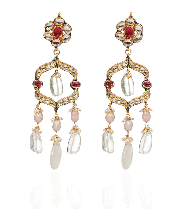 KASHNI RED & GREEN KUNDAN STATEMENT EARRING