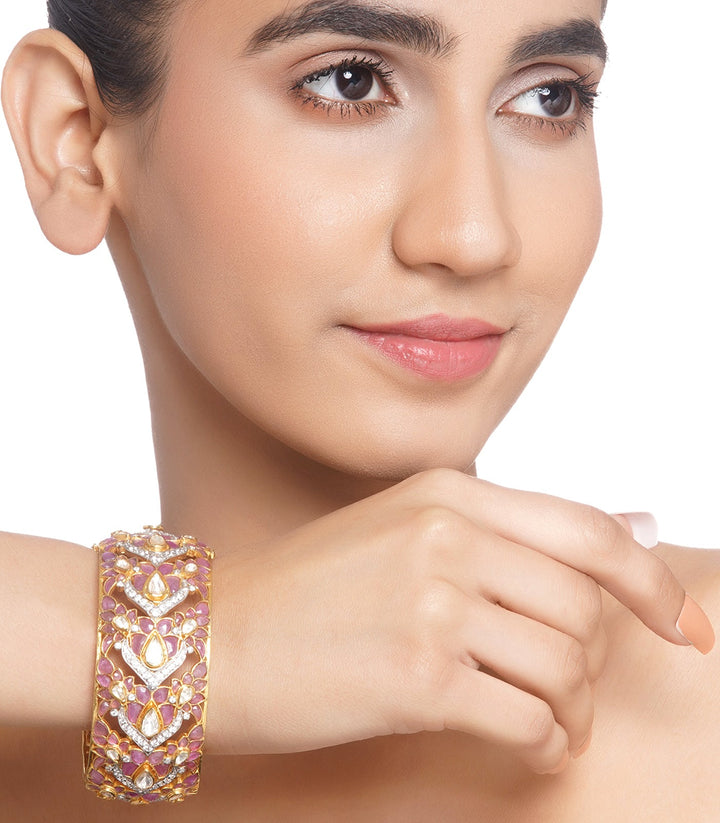 BHANVI GOLD PLATED PINK MOISSANITE BANGLE