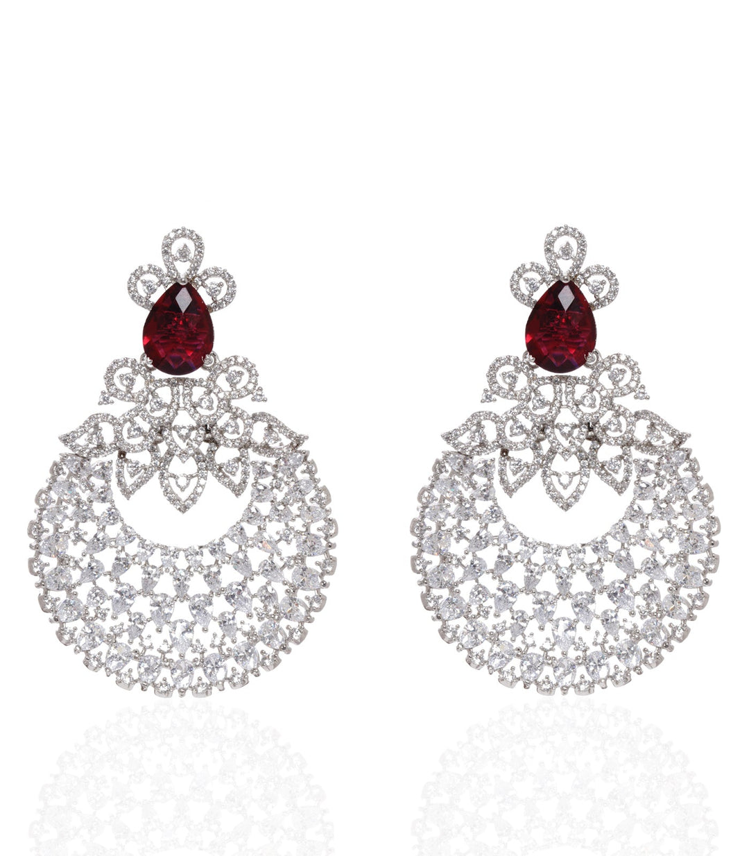 SILVER RUBY ZIRCON CHARM CHANDBALI EARRING