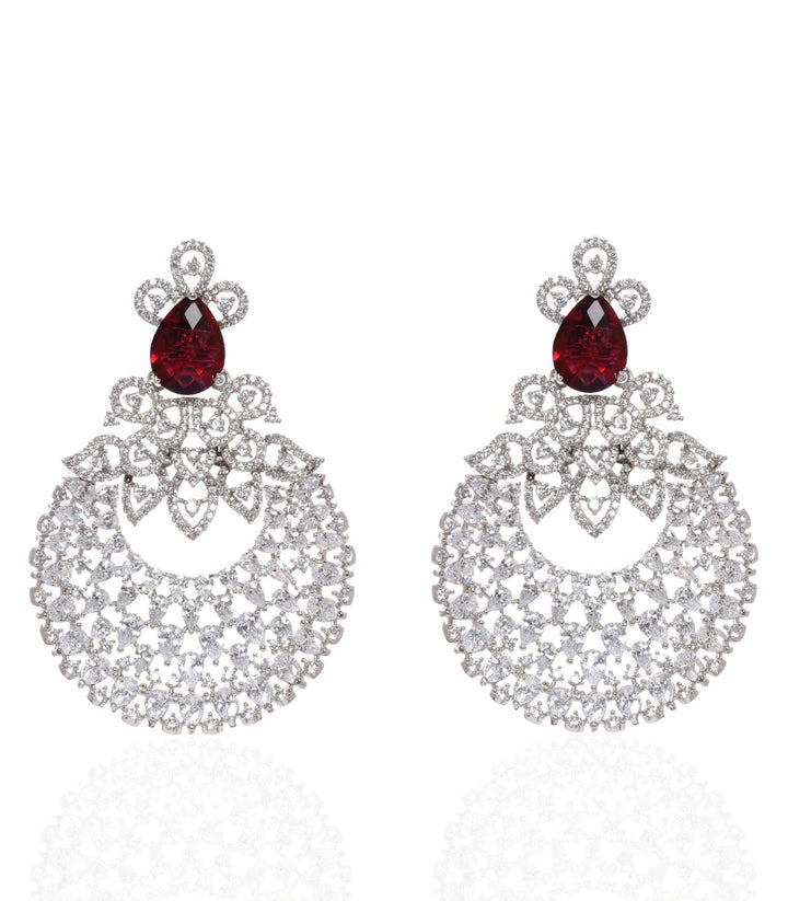 SILVER RUBY ZIRCON CHARM CHANDBALI EARRING