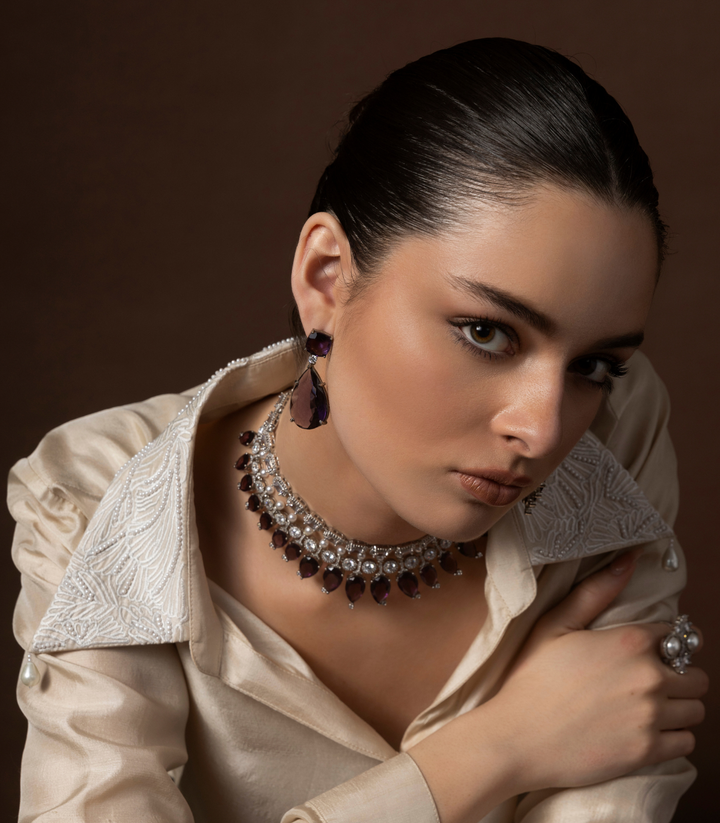 ANAYA SILVER FINISH NECKLACE SET