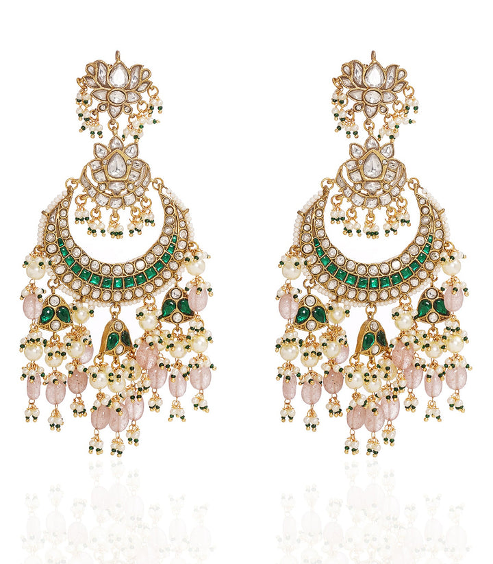 SHARVISHA GREEN & PINK KUNDAN CHANDBALI