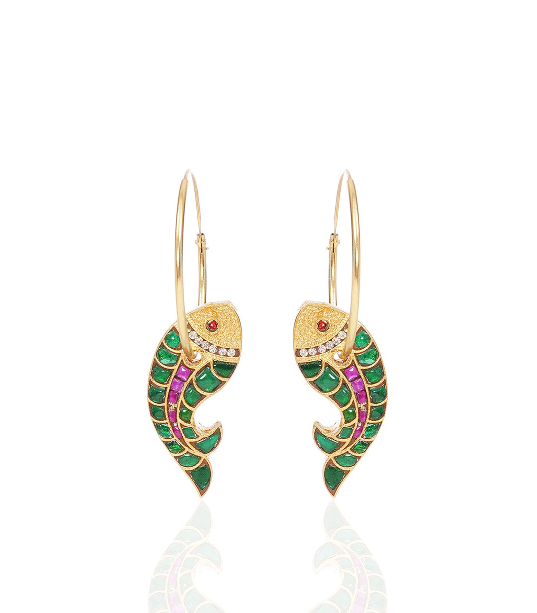 MIRA RED & GREEN KUNDAN REVERSIBLE STATEMENT EARRING
