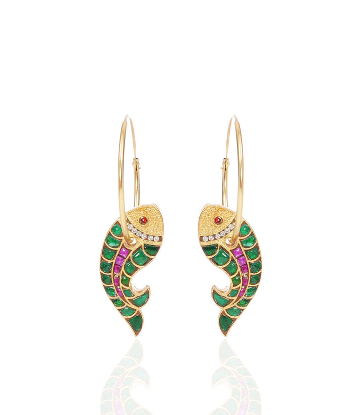 MIRA RED & GREEN KUNDAN REVERSIBLE STATEMENT EARRING