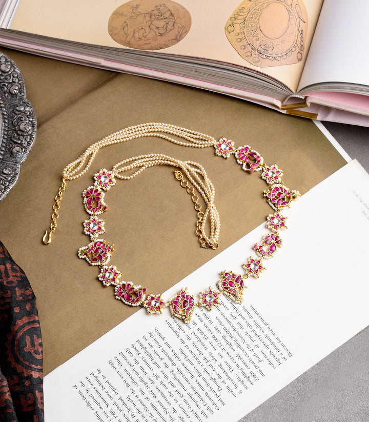 JAYASWI RED KUNDAN WAIST BELT