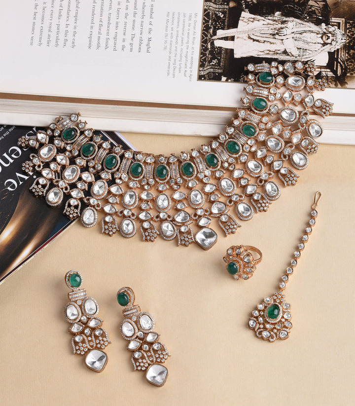 SADHIKA GREEN POLKI NECKLACE SET
