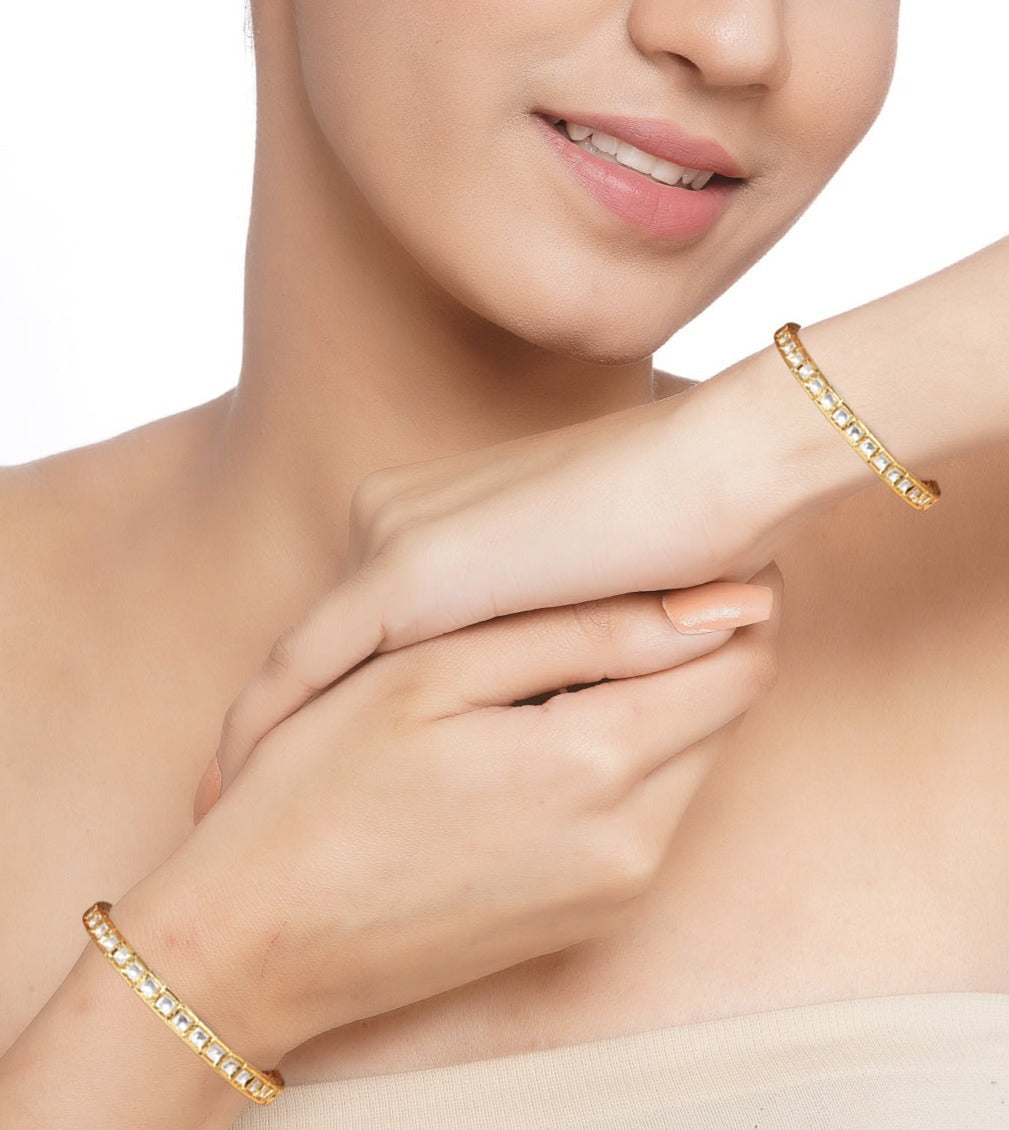 GOLD PLATED SINGLE LINE KUNDAN BANGLES