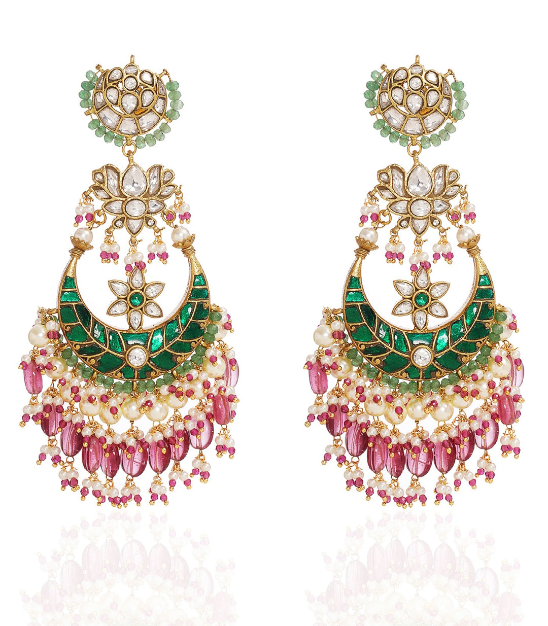 PRANAYA GREEN & PINK KUNDAN CHANDBALI