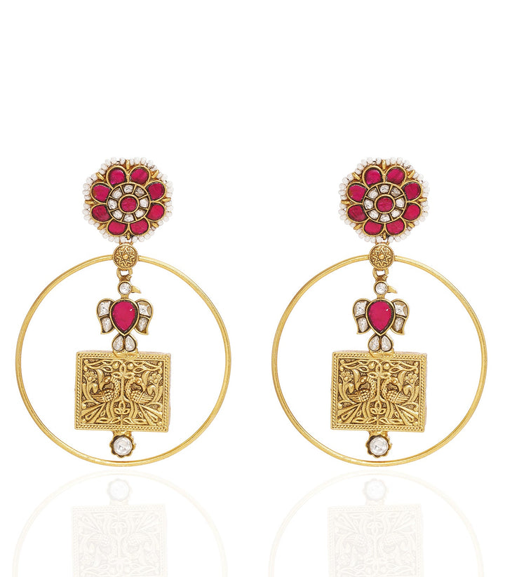 ISHIRA RED KUNDAN STATEMENT EARRING