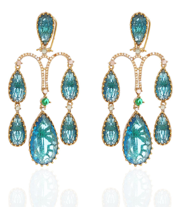 OVIYA ANTIQUE FINISH AQUAMARINE STATEMENT EARRING