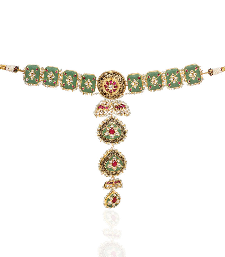 SHAZAHN GREEN KUNDAN LONG NECKLACE