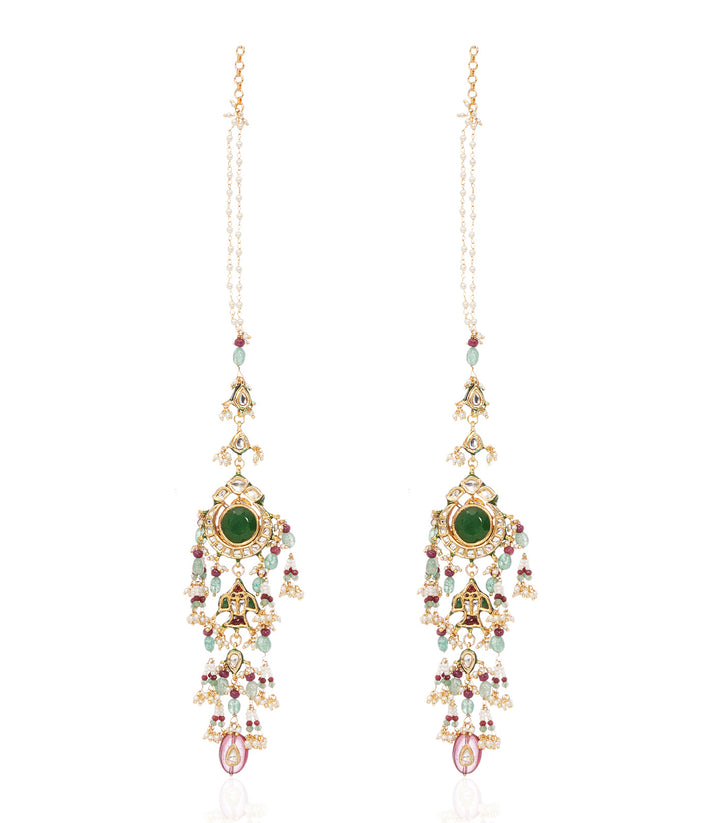 DISHI GREEN KUNDAN STATEMENT EARRING