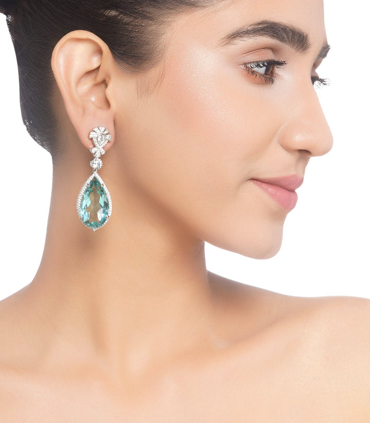 AMALA SILVER FINISH AQUA BLUE  DOUBLET EARRING