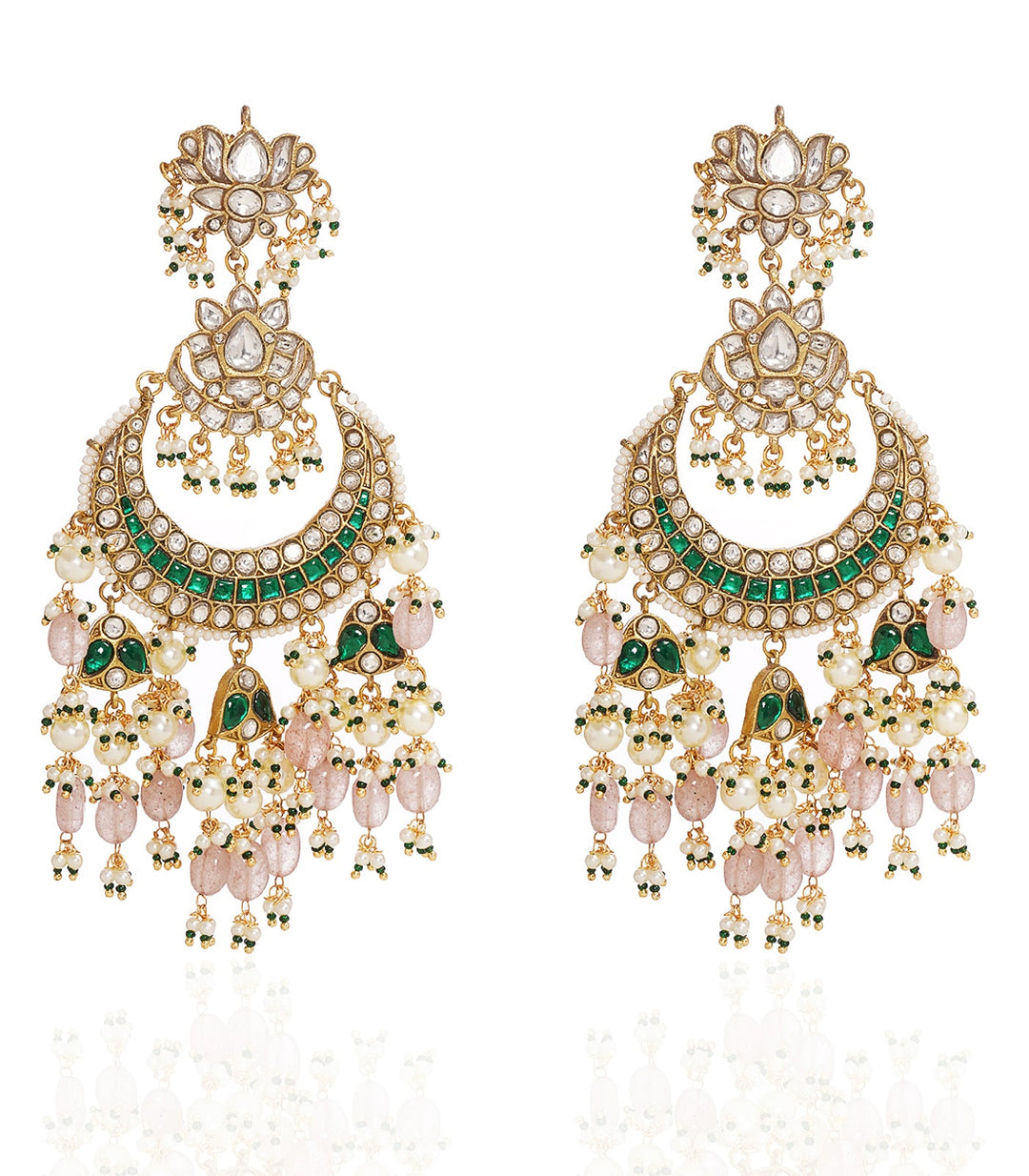 SHARVISHA GREEN & PINK KUNDAN CHANDBALI