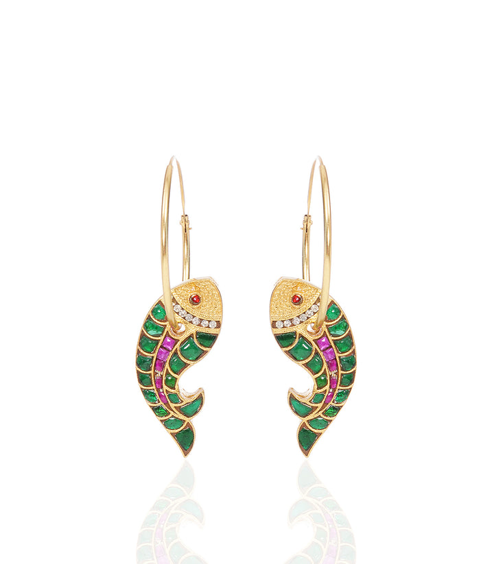 MIRA RED & GREEN KUNDAN REVERSIBLE STATEMENT EARRING