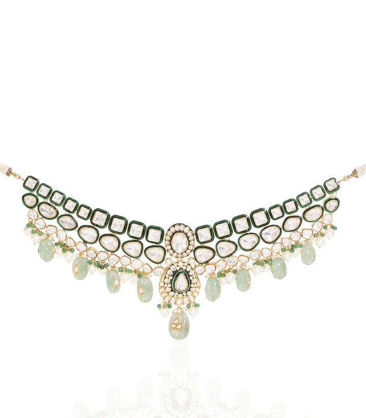 VRINDA GREEN POLKI NECKLACE SET