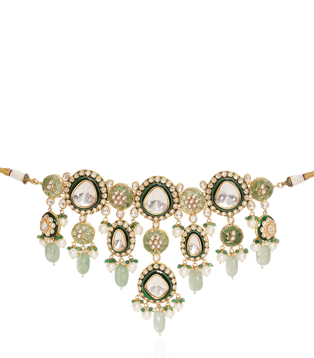 YASHI GREEN POLKI NECKLACE SET