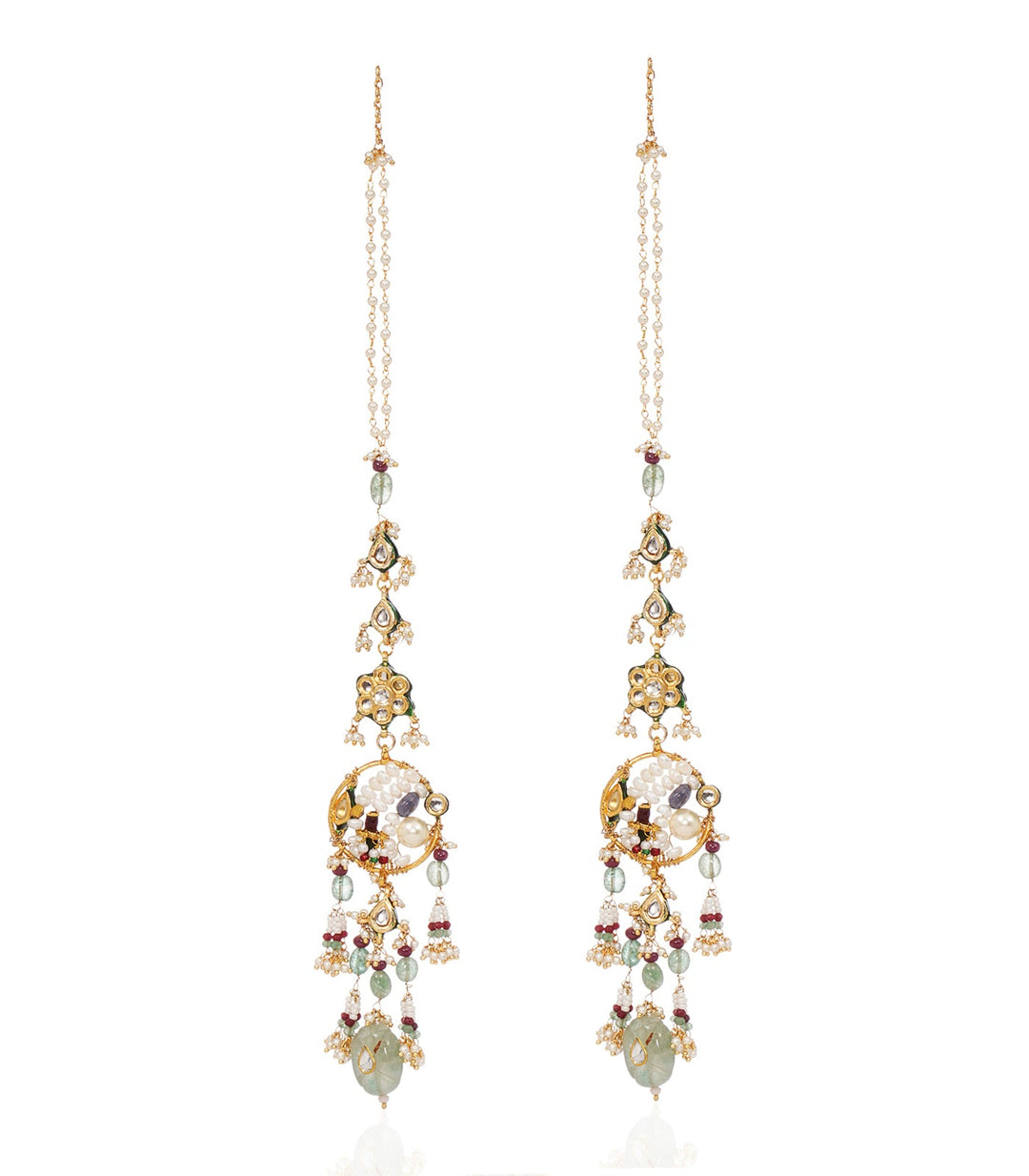 GOURVI GREEN KUNDAN STATEMENT EARRING