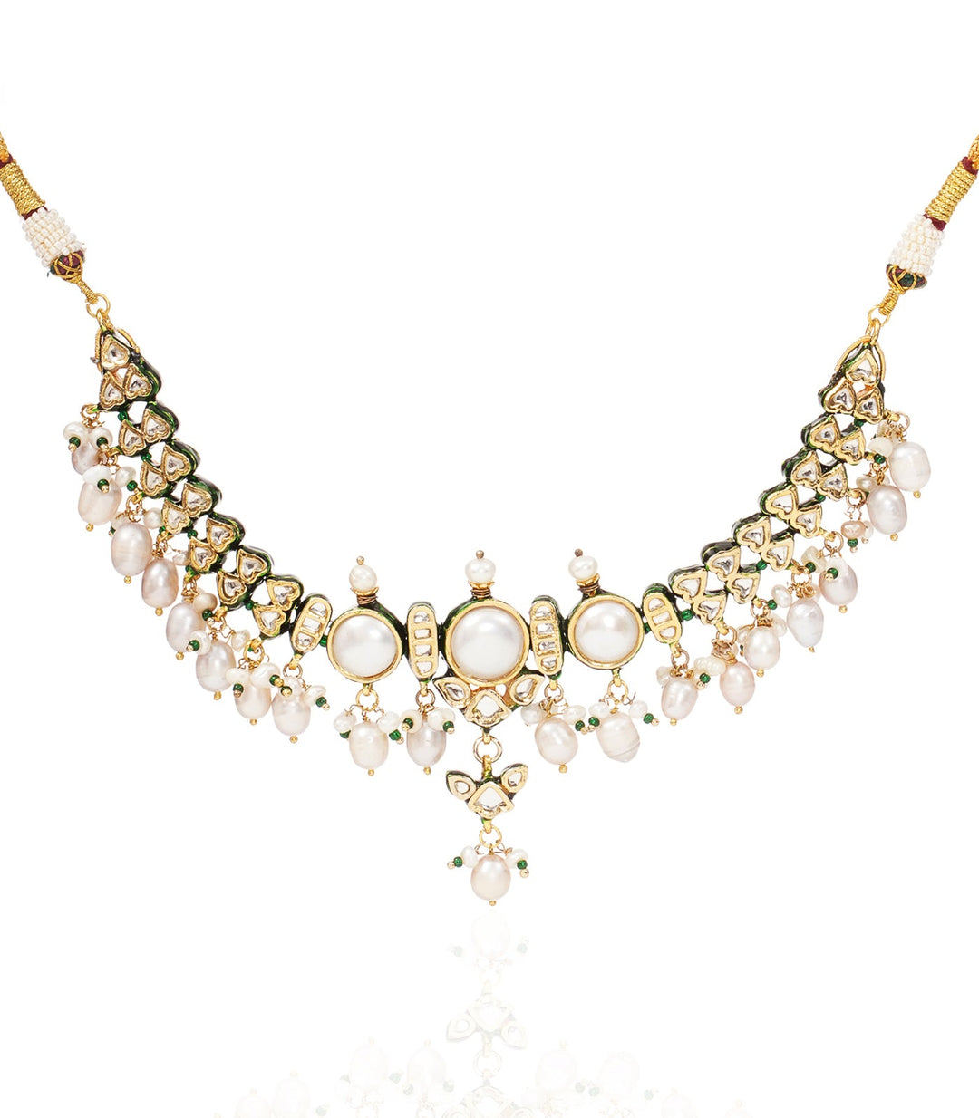 YUVINA WHITE& GREEN KUNDAN NECKLACE SET