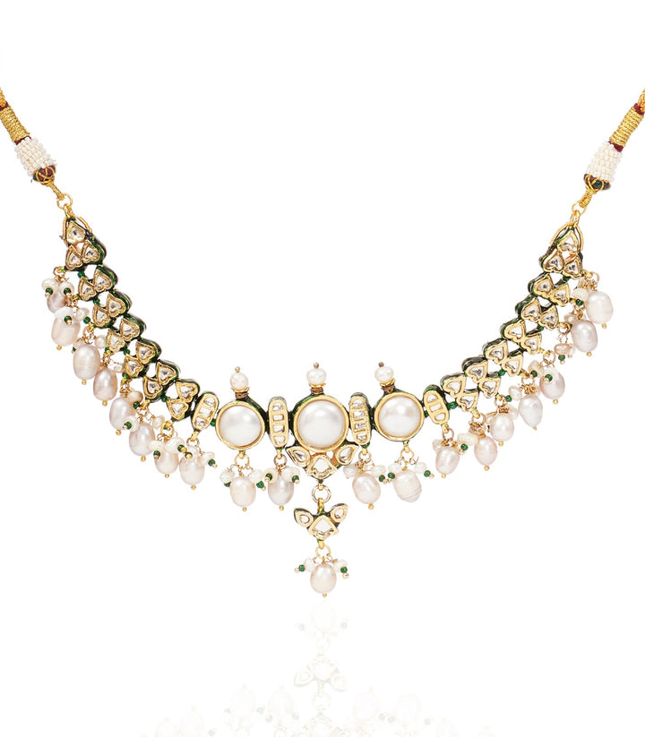 YUVINA WHITE& GREEN KUNDAN NECKLACE SET