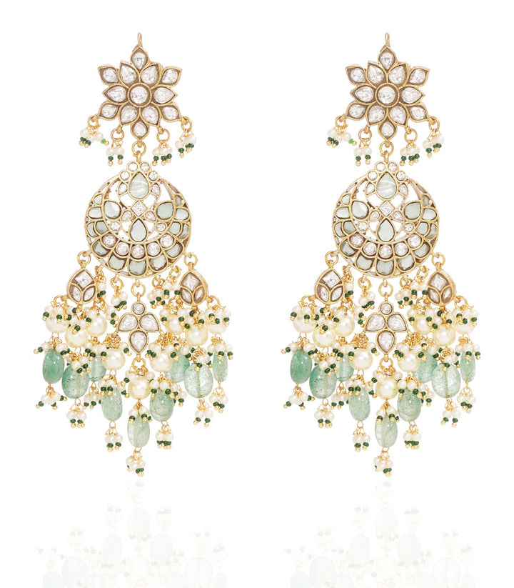 RUDRANI GREEN KUNDAN STATEMENT EARRING