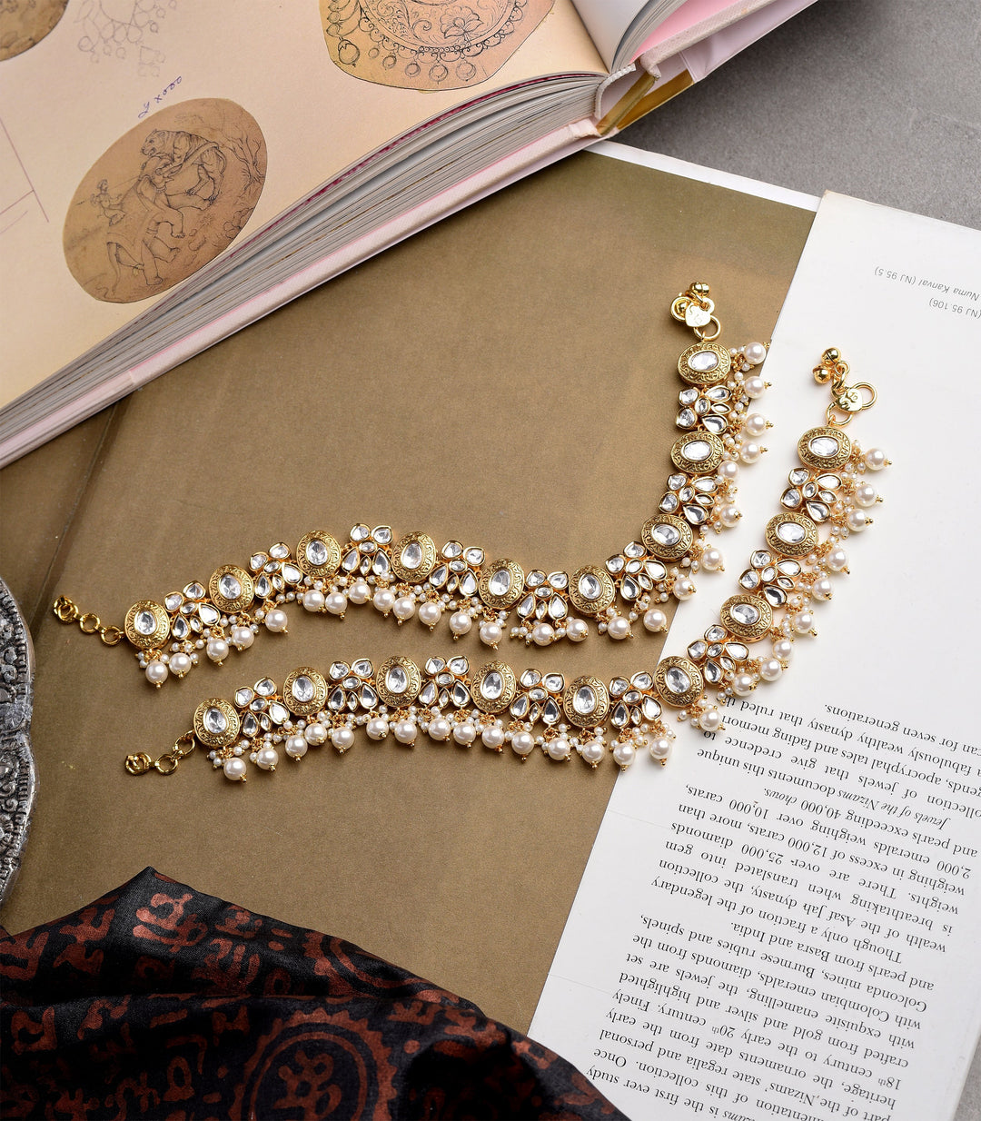 MENKA WHITE POLKI PAYAL WITH PEARLS DROPS