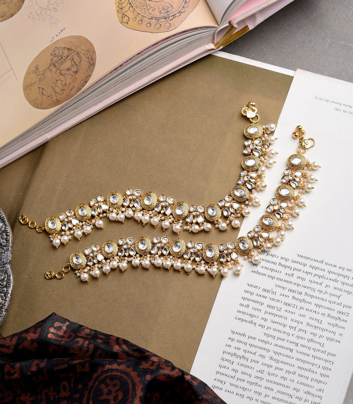 MENKA WHITE POLKI PAYAL WITH PEARLS DROPS