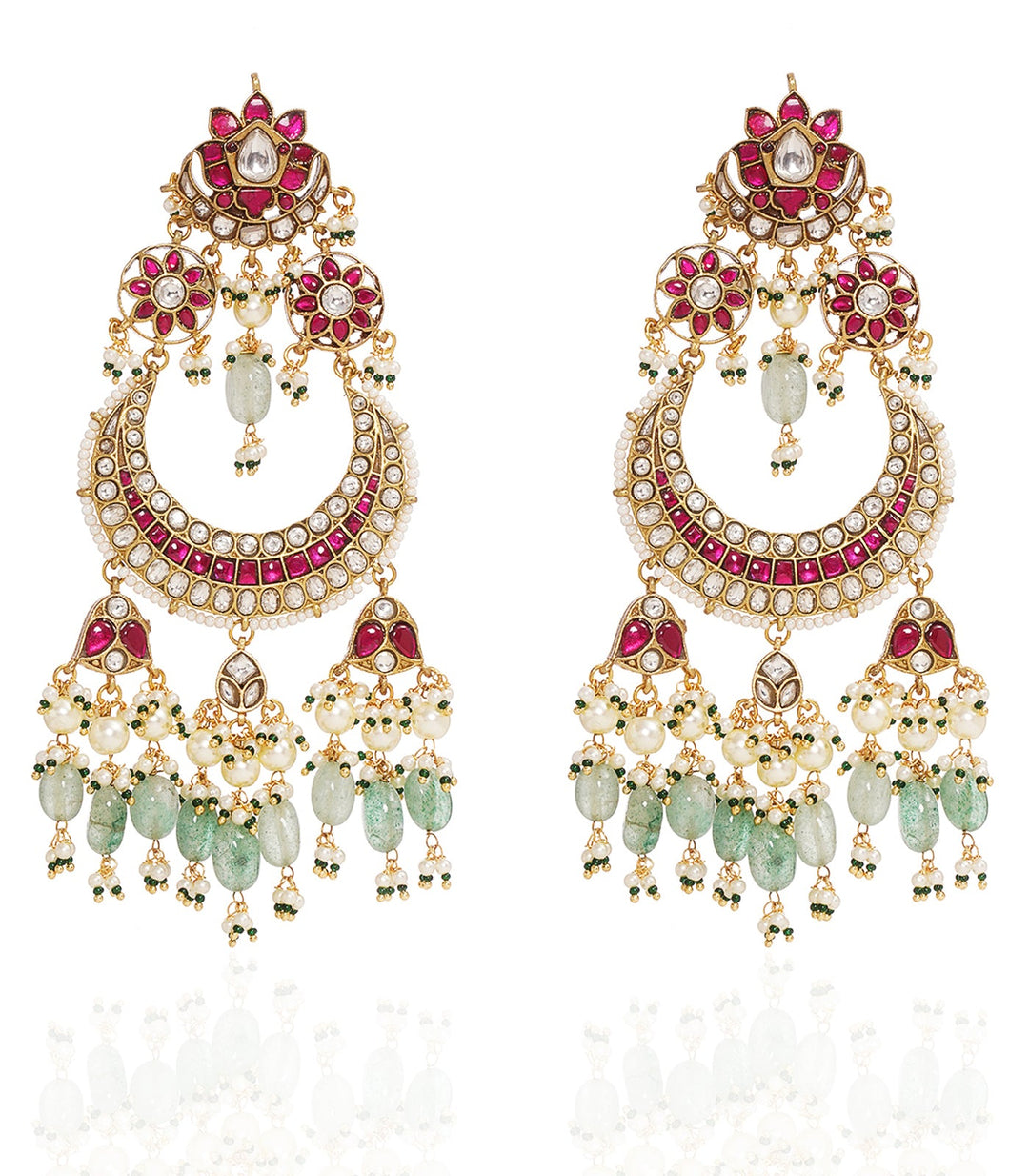 LEELA RED & GREEN KUNDAN CHANDBALI