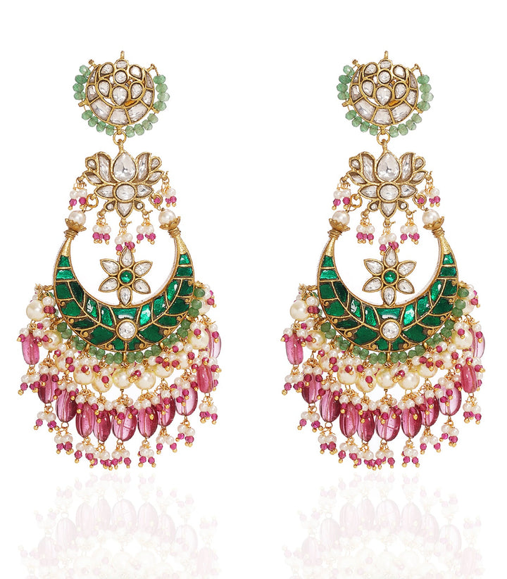 PRANAYA GREEN & PINK KUNDAN CHANDBALI