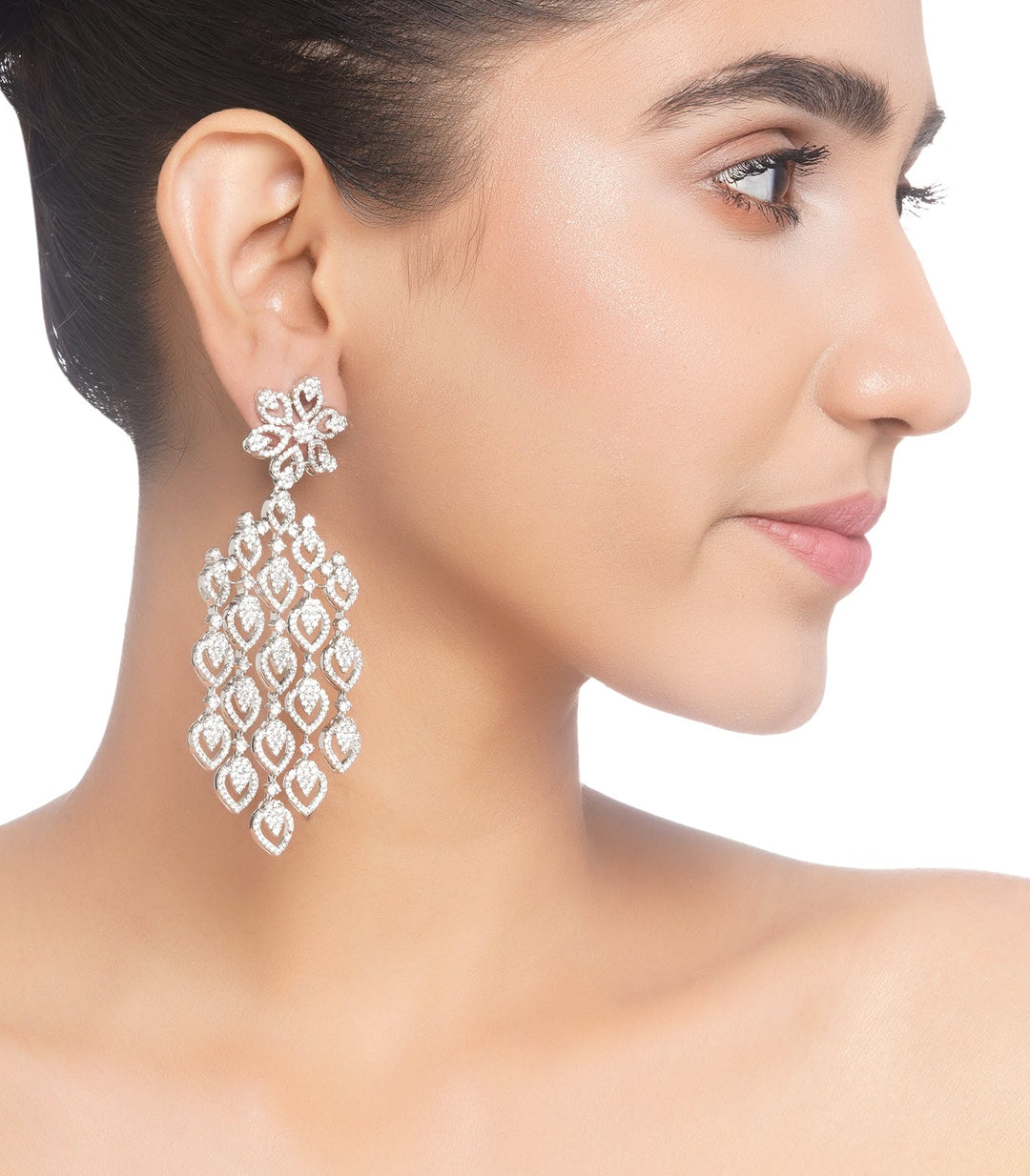 ALISHA SILVER FINISH ZIRCON DROP EARRING