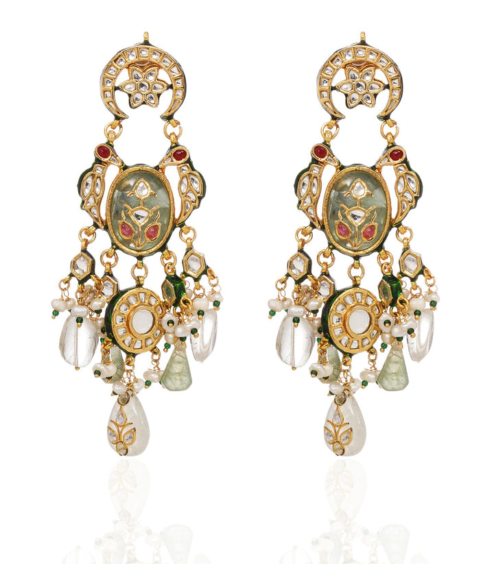 PRISHA GREEN KUNDAN STATEMENT EARRING