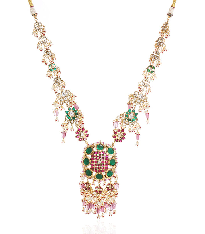 SHRAVYA RED & GREEN KUNDAN LONG NECKLACE
