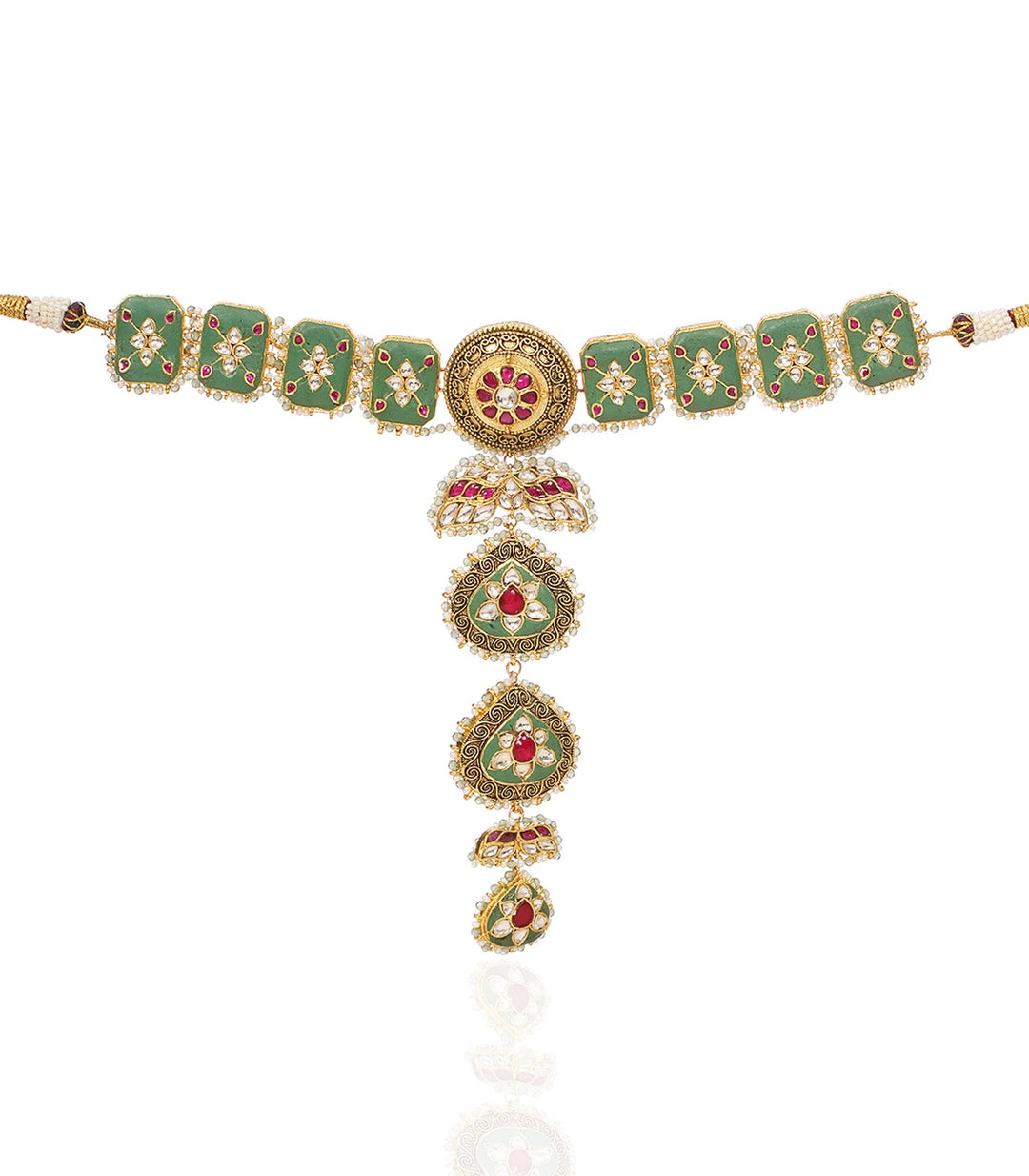 SHAZAHN GREEN KUNDAN LONG NECKLACE