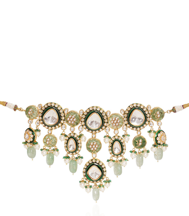 YASHI GREEN POLKI NECKLACE SET
