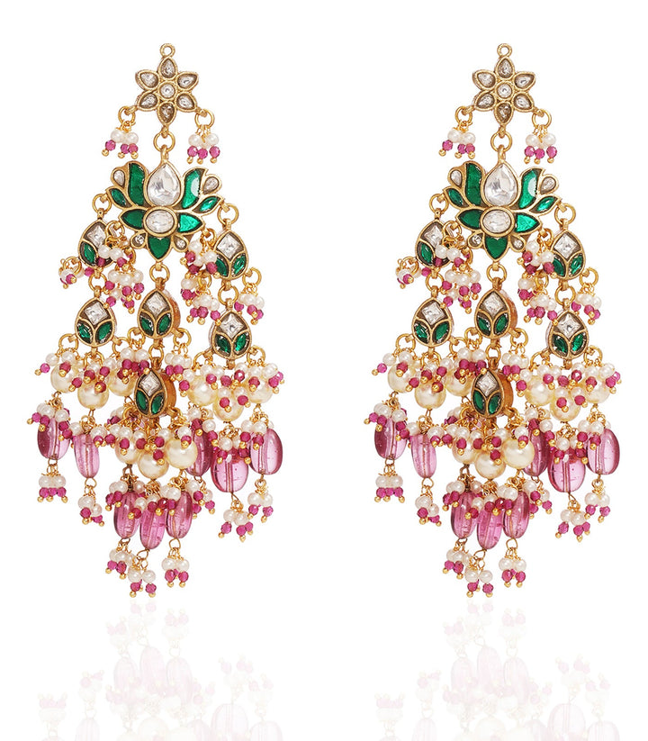 HANSHIKA GREEN & PINK KUNDAN STATEMENT EARRING