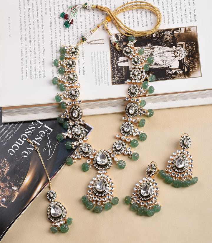 KARALIKA GREEN MEENA POLKI NECKLACE SET