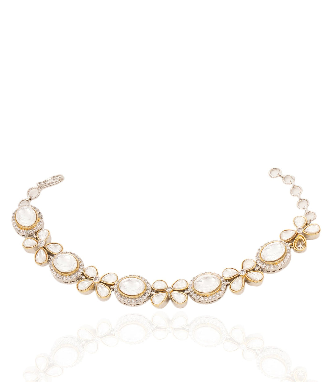 VARSHA SILVER FINISH POLKI BRACELET
