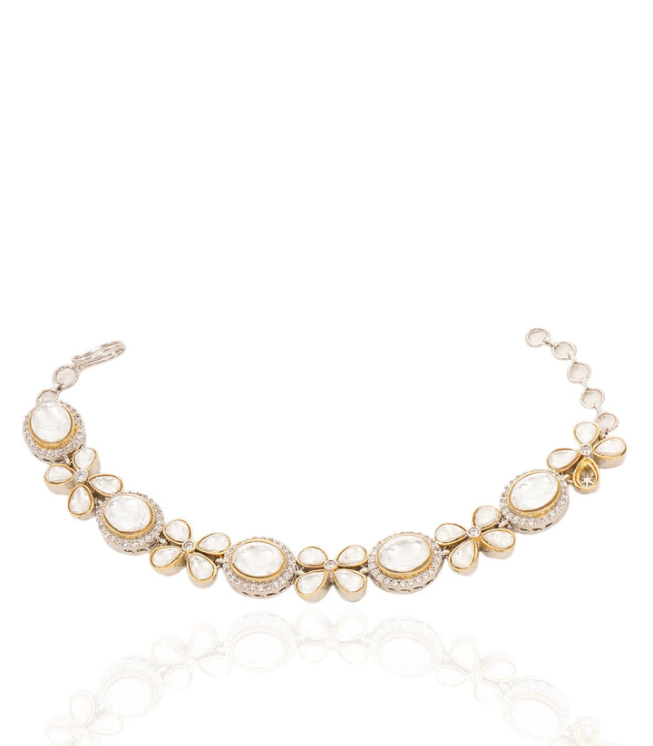 VARSHA SILVER FINISH POLKI BRACELET