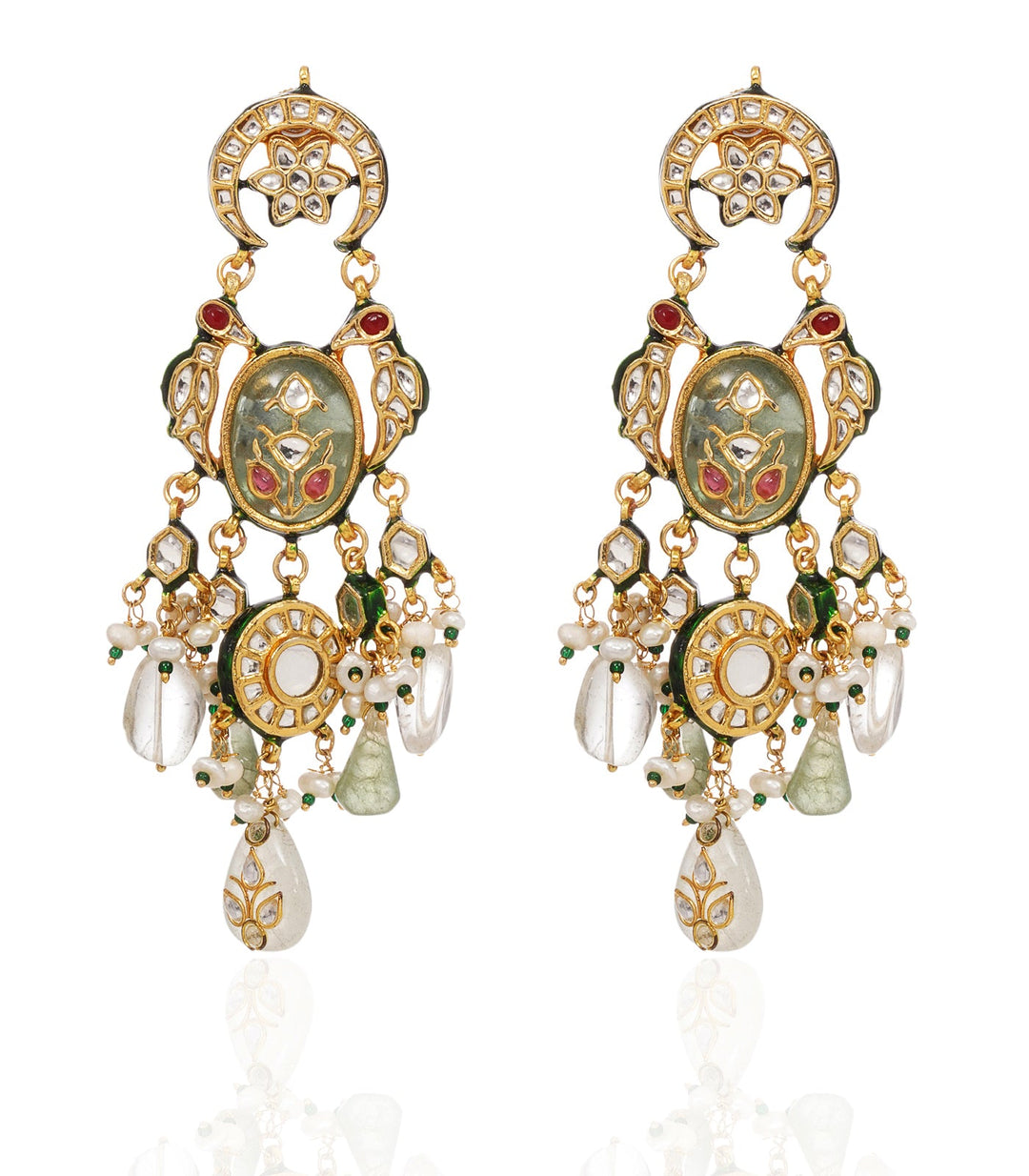PRISHA GREEN KUNDAN STATEMENT EARRING